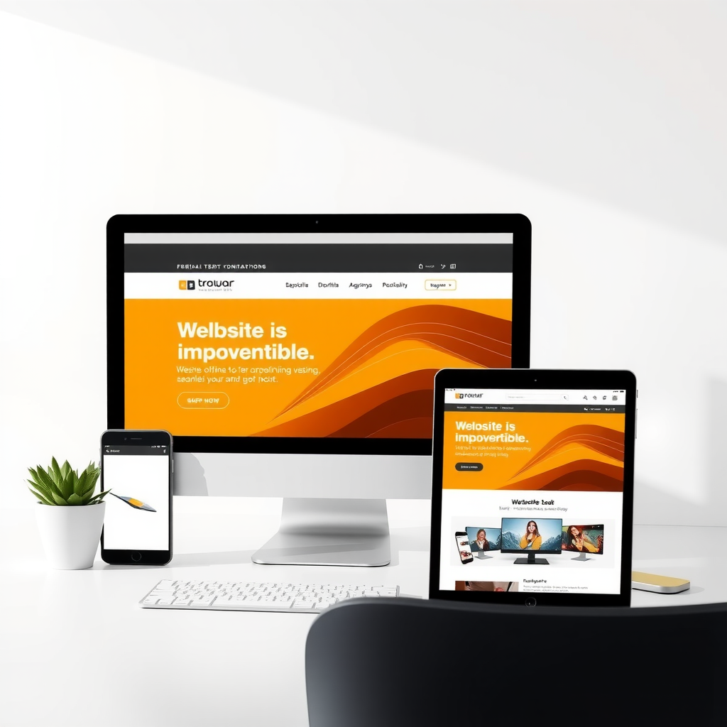 Responsive web design showcase displaying website layout adapting seamlessly across desktop computer, tablet, and mobile phone devices
