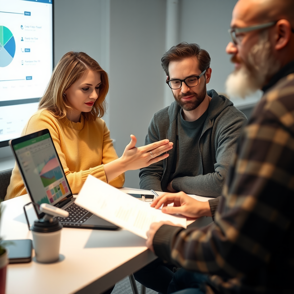 User testing session with real users interacting with web application interface, providing feedback on usability and functionality